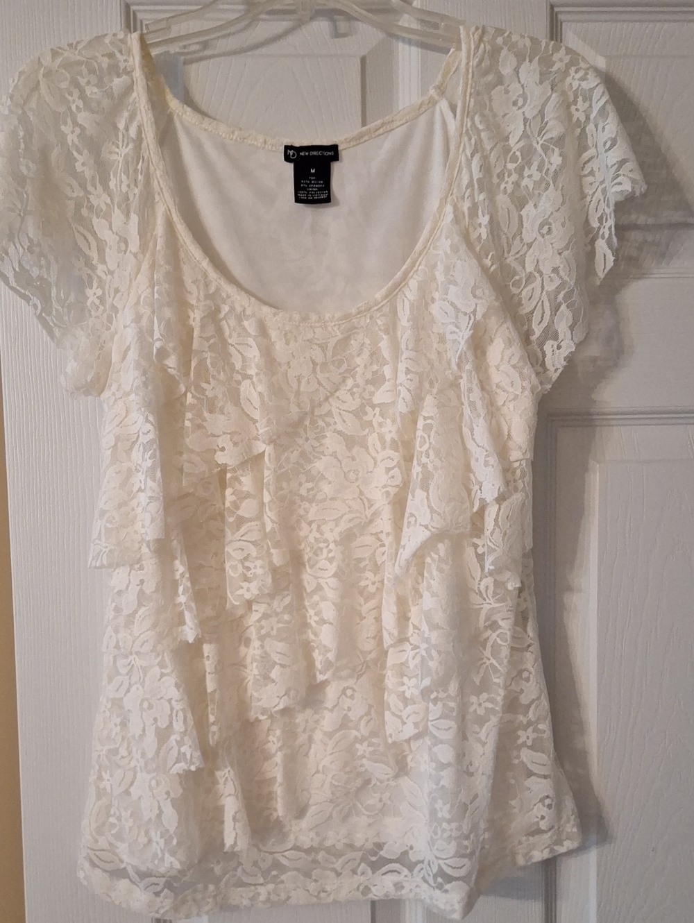 Women's Cream Lace Ruffle Top